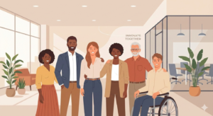 Confident group working together in modern office