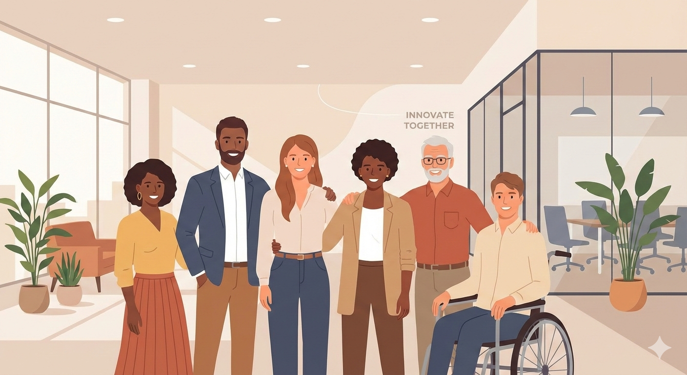 Confident group working together in modern office