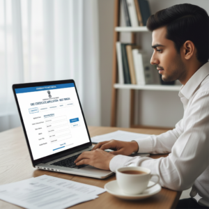 Indian citizen applying for OBC certificate online on West Bengal government portal using a laptop