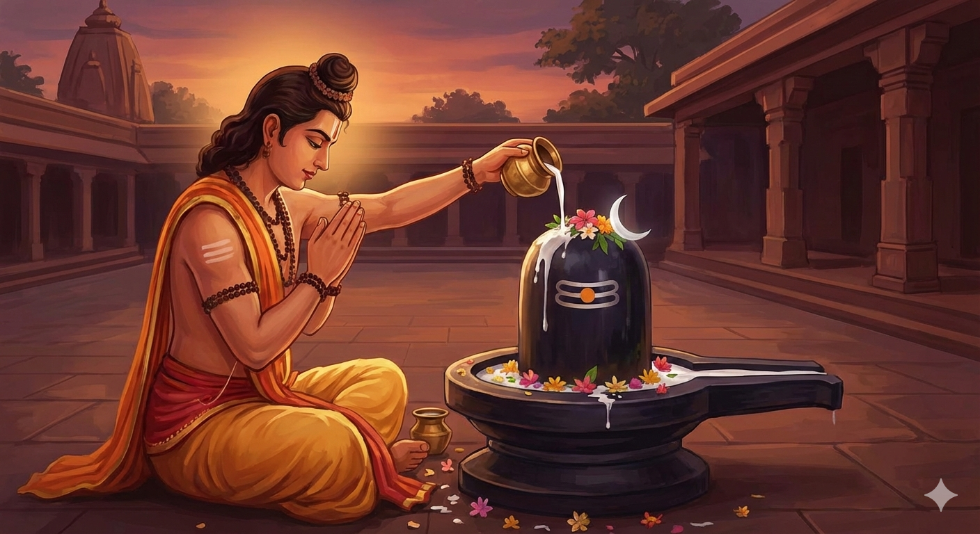 Milk offering Shiva Lingam